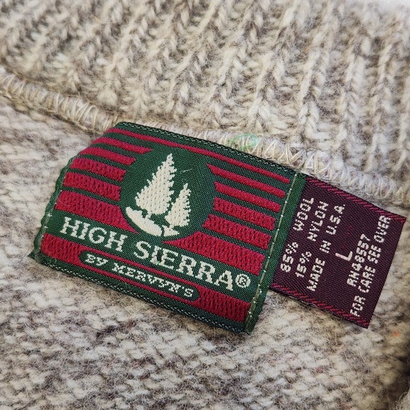 High Sierra Vintage Wool Pullover Sweater Mens Size L Oatmeal Red Striped - Picture 5 of 9